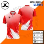 Áo polo pickleball hồng chuyển đỏ nét cọ trắng