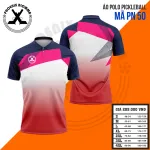 Áo polo pickleball tím than hồng trắng đỏ