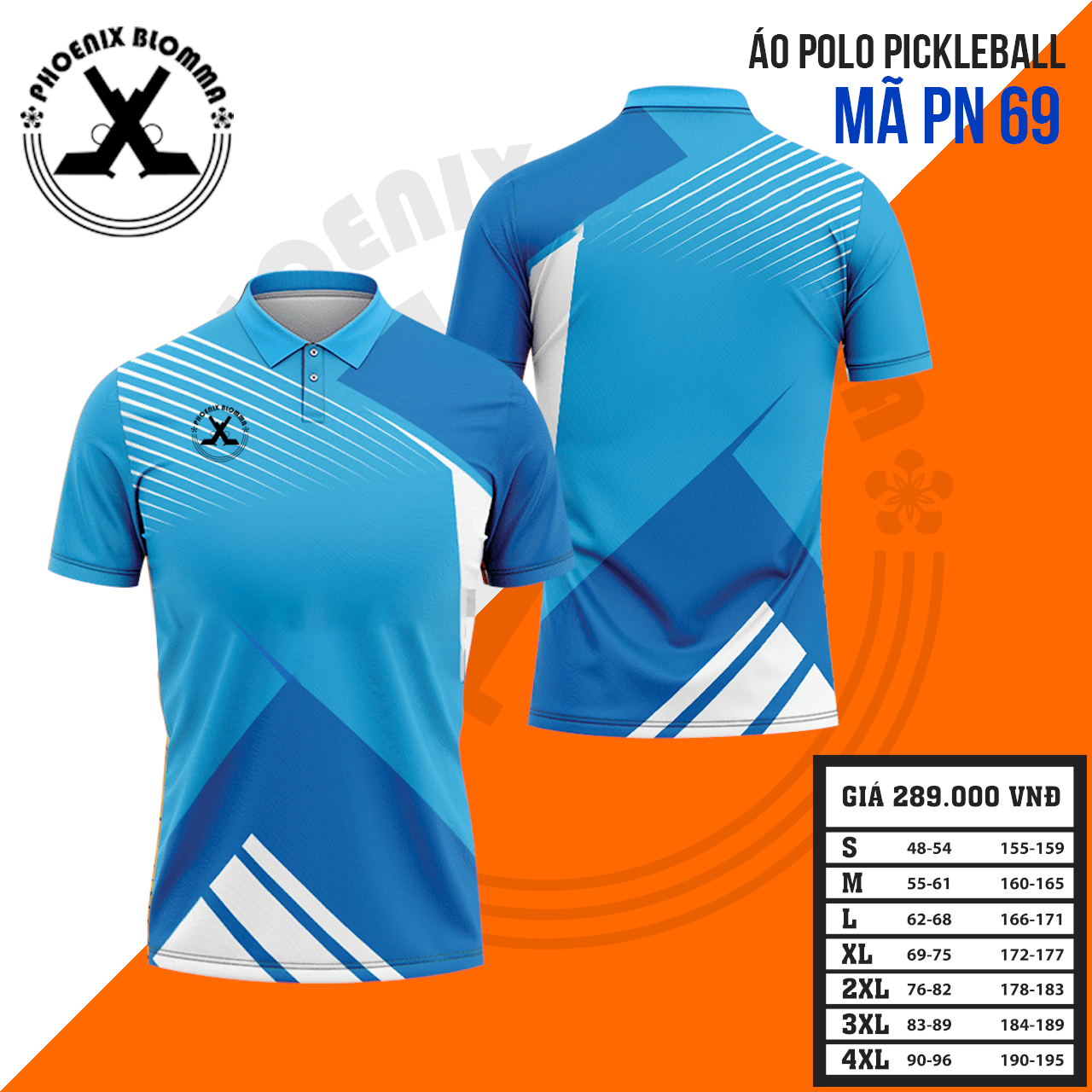 Áo polo pickleball khối hình học hai tông xanh